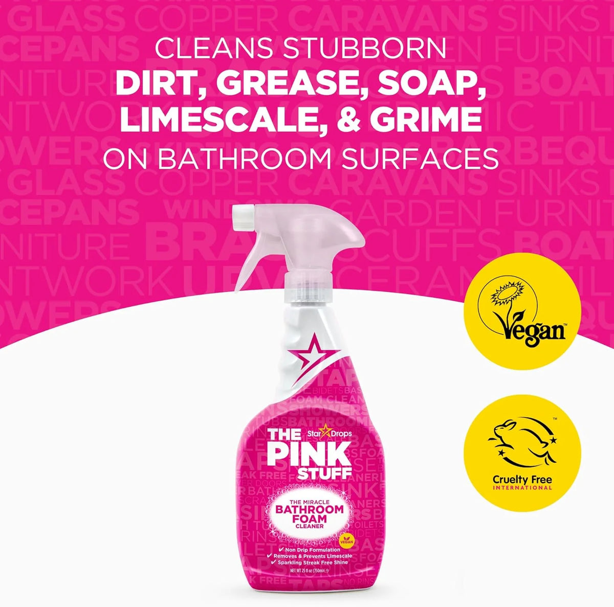 Stardrops The Pink Stuff Miracle Bathroom Foam Cleaner, 25 Fl Oz 2Pk