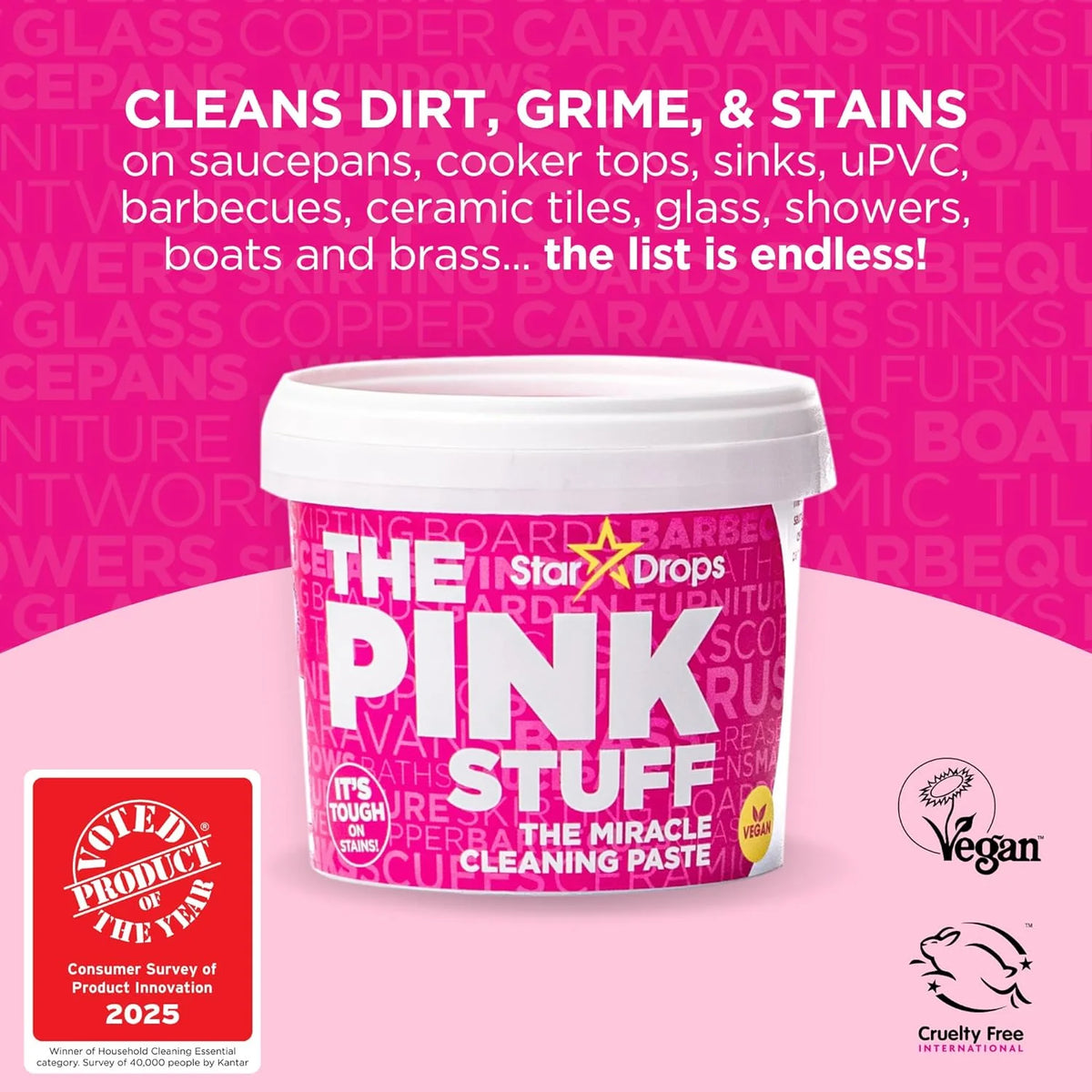 Stardrops The Pink Stuff Miracle Cleaning Bundle – Multi-Purpose Paste, Spray & Cream Cleaner (3-Pack) – Tough on Stains, Gentle on Surfaces
