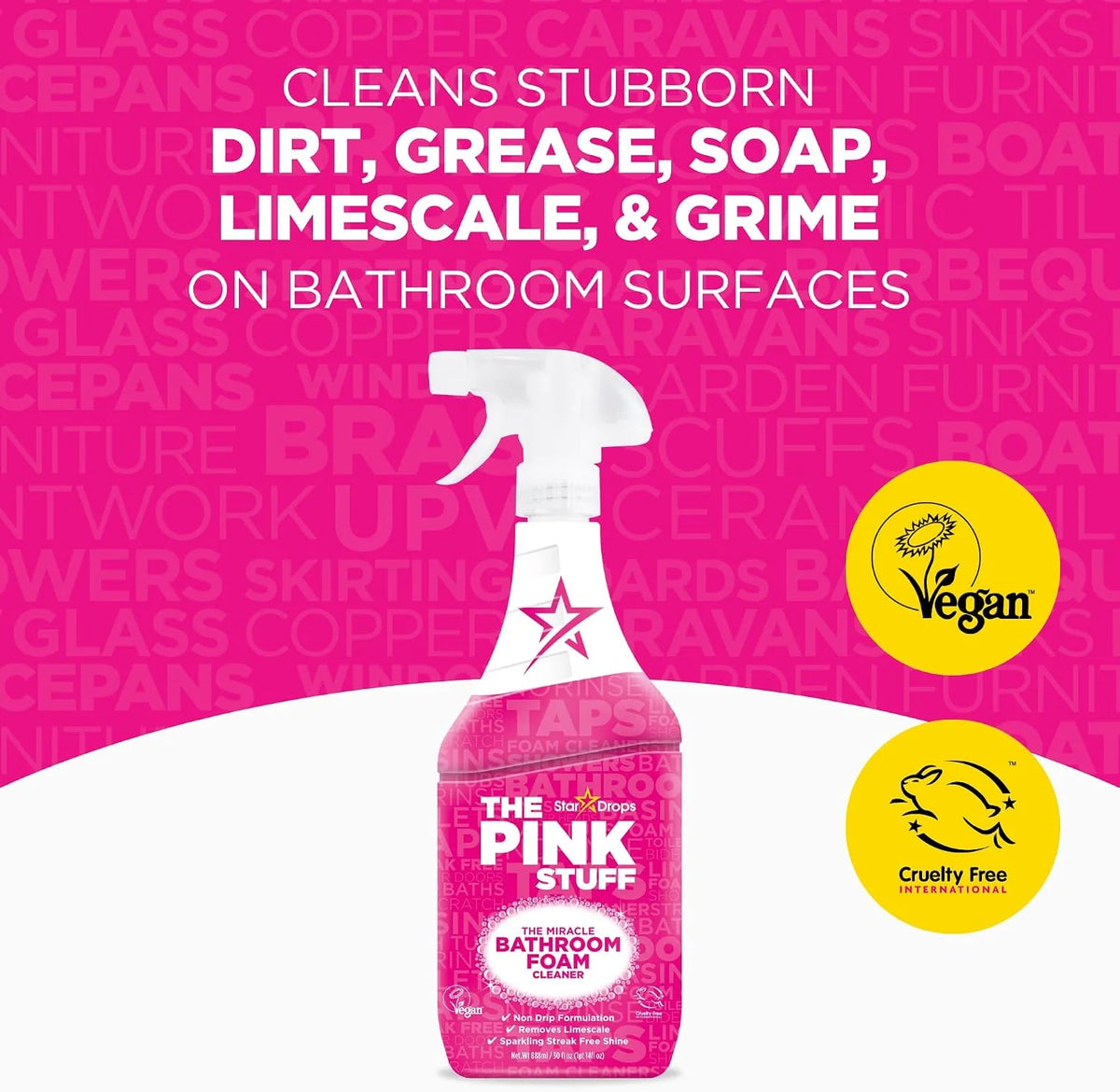 Stardrops The Pink Stuff Bathroom Foam Cleaner Spray, 30 Fl Oz