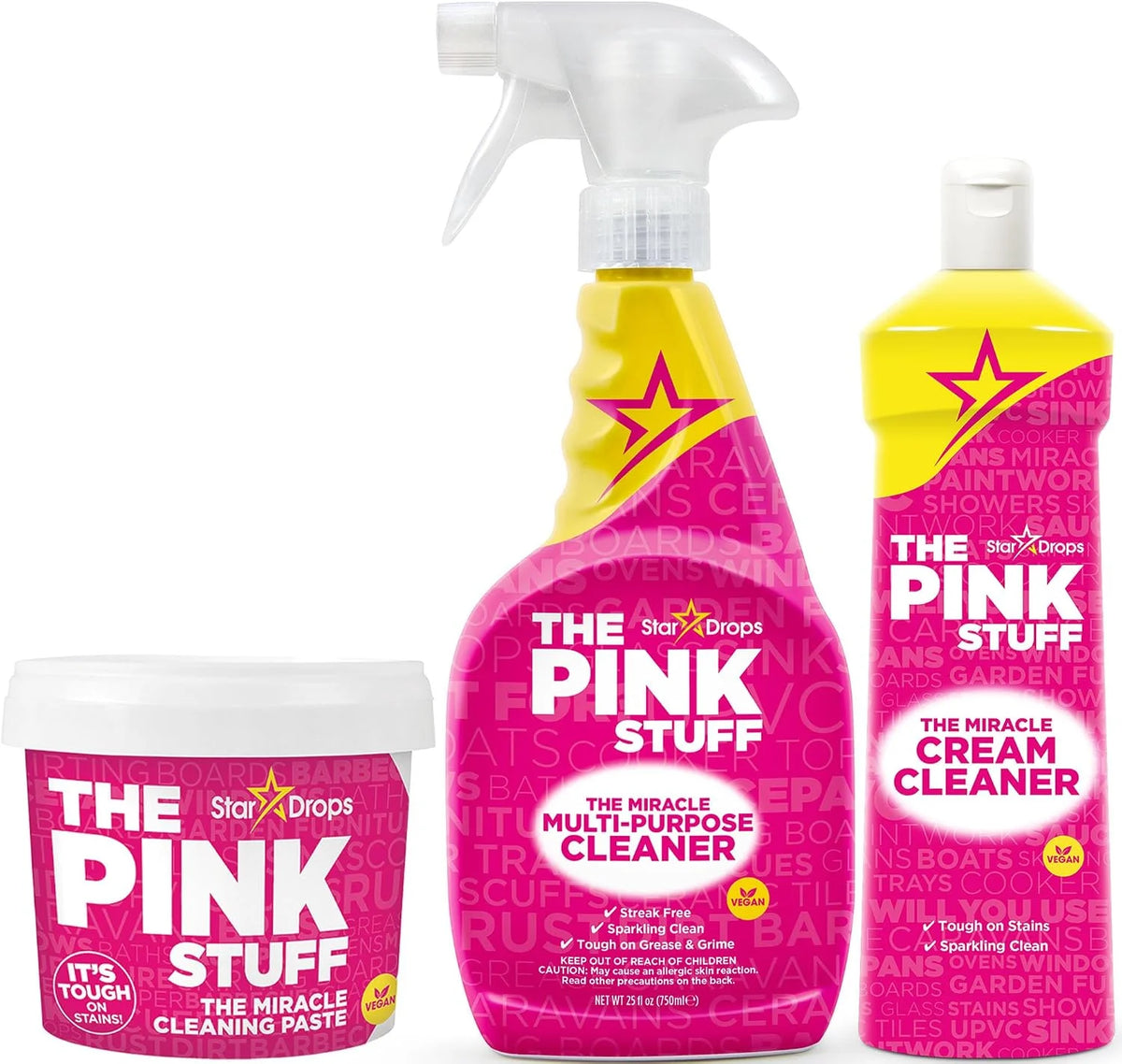 Stardrops The Pink Stuff Miracle Cleaning Bundle – Multi-Purpose Paste, Spray & Cream Cleaner (3-Pack) – Tough on Stains, Gentle on Surfaces