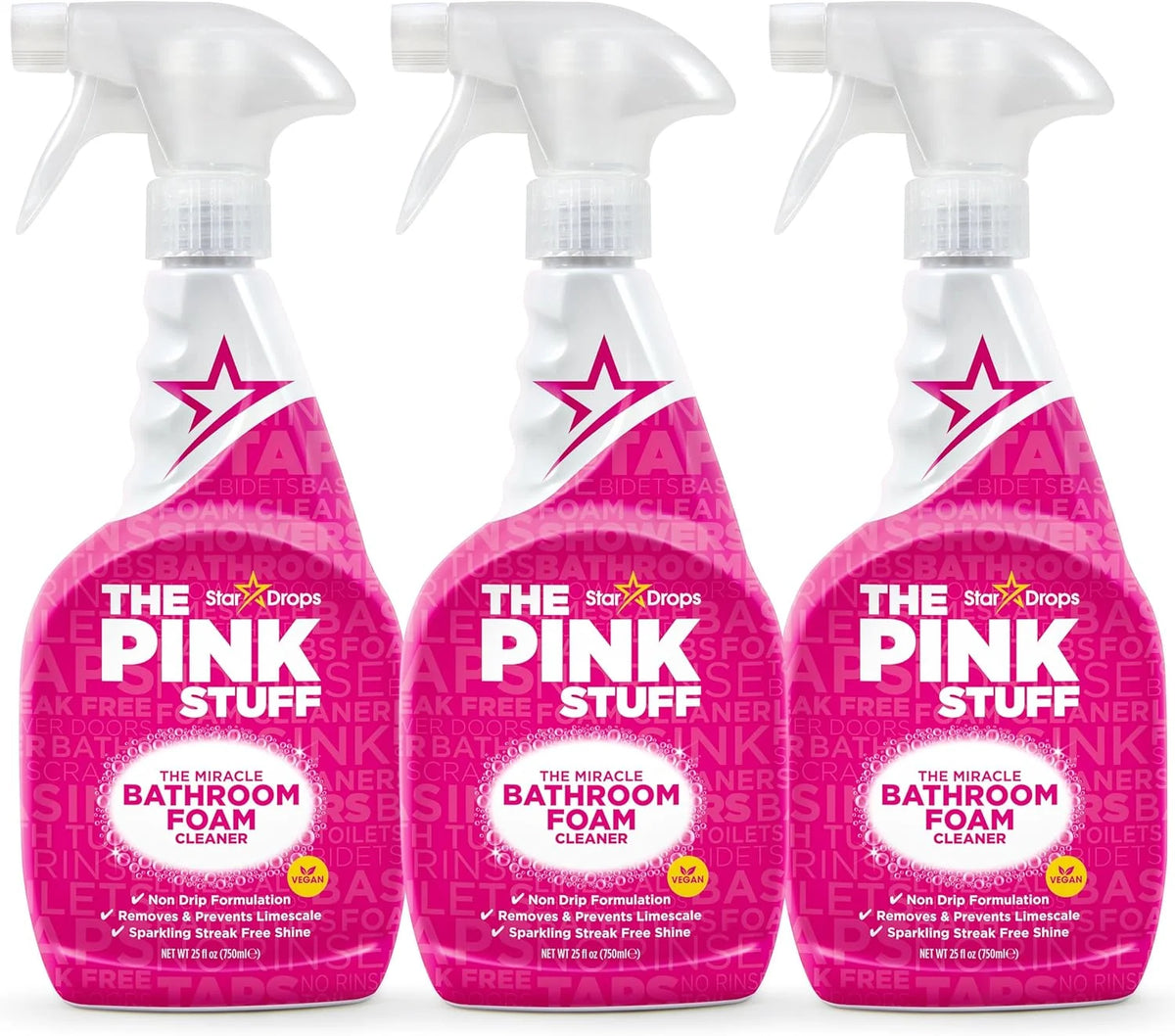 Stardrops The Pink Stuff Miracle Bathroom Foam Cleaner, 25 Fl Oz 3Pk