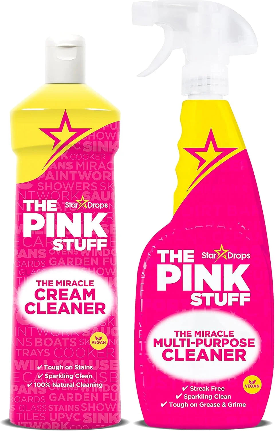 Stardrops The Pink Stuff Multi-Purpose Spray & Cream Cleaner Bundle – Tough on Stains, Gentle on Surfaces, All-Purpose Cleaning Solution (2-Pack)