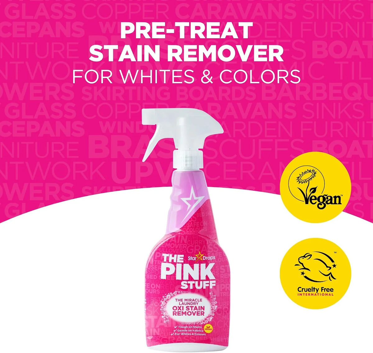 Stardrops The Pink Stuff Laundry Oxi Stain Remover Spray, 16.9 Fl Oz 2 Pack