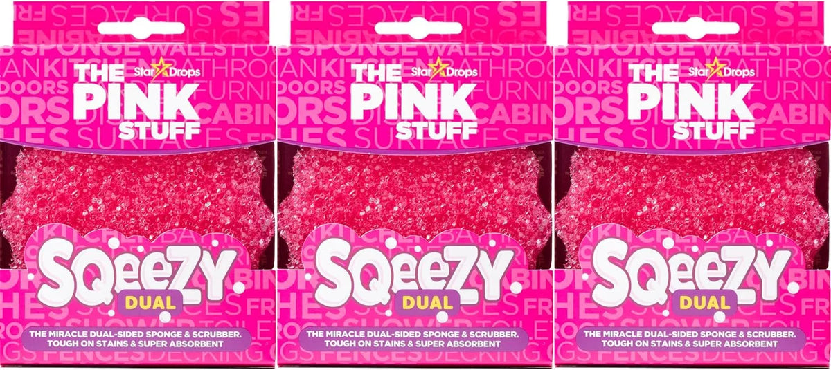 Stardrops The Pink Stuff Miracle SQeeZY Dual Scrubber Sponge, 3 Pack