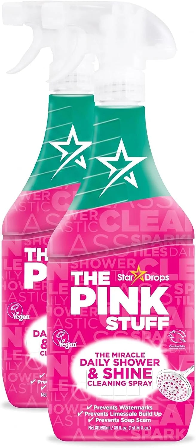 The Pink Stuff Miracle Daily Shower & Shine Spray – 30oz Bathroom Cleaner for Glass,Tile,Mirrors & Chrome – Prevents Soap Scum-& Watermarks-– No Rinse Spray-& Leave Formula,(Pack of 2)